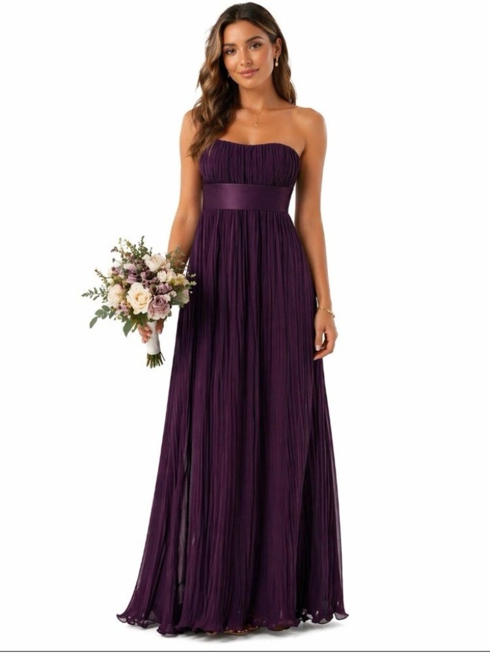 Dessy Collection  purple strapless Gown  dress with zipper back bridesmaid Prom